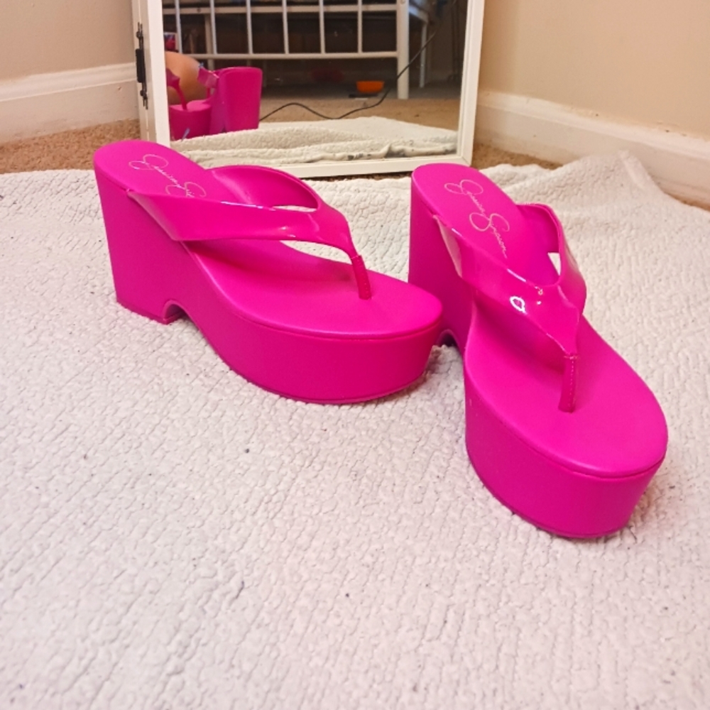 Hot pink wedge sandals size 8.5